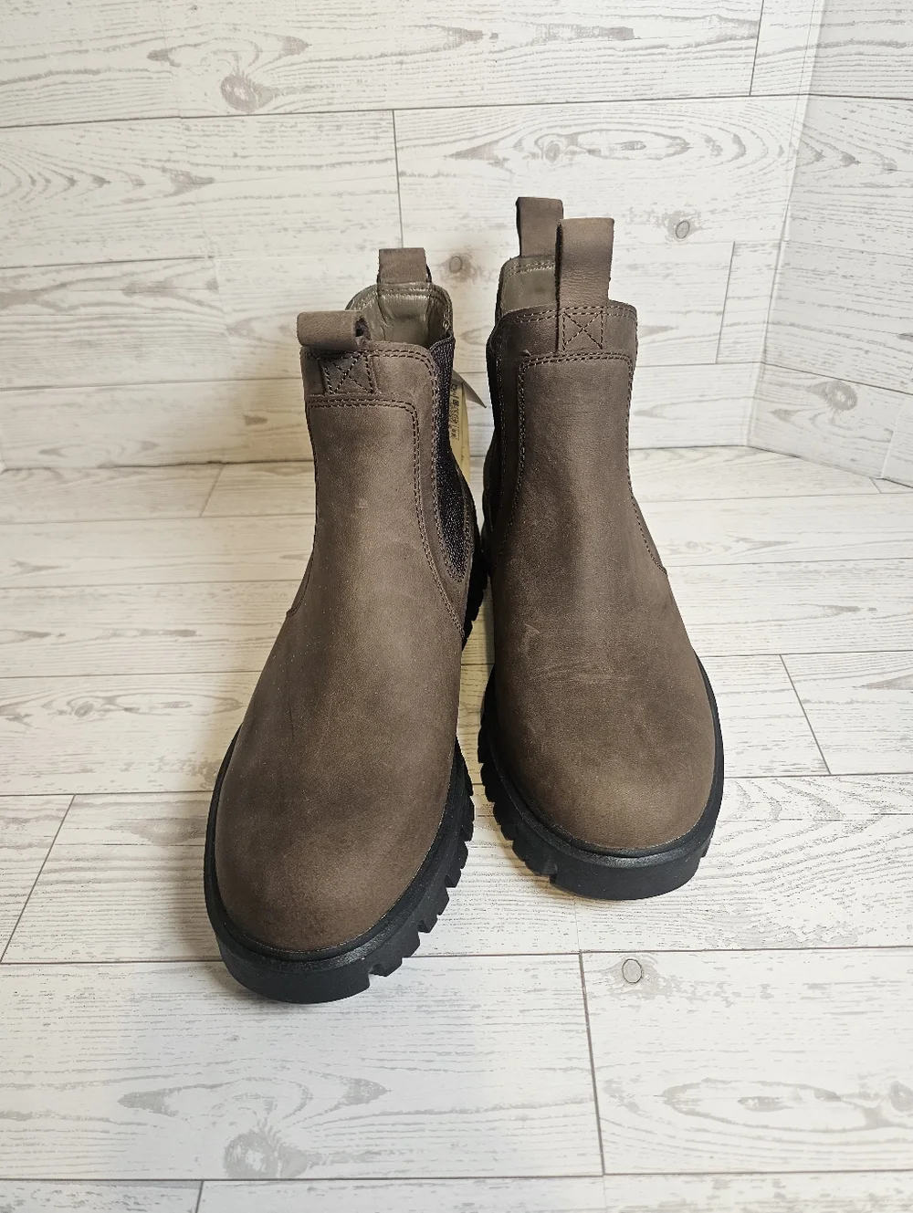 Zara Brown Leather Chelsea Boots Lug Sole Pull-On Ankle Boots Size 37 US 6.5 NWT